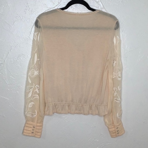 Anthropologie v neck embroidered shear sleeves elastic waist blouse size XS EUC - Picture 12 of 15